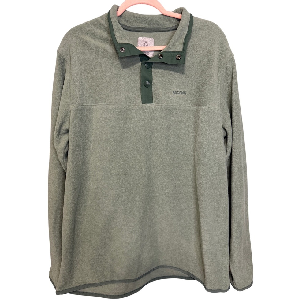 Ascend Fleece Pullover Snap Button Mock Neck Outdoor Top Sage Green L